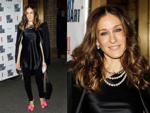 sarah jessica parker wearing pearls 