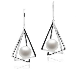 white pearl earrings with modern design