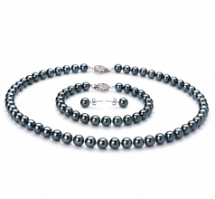 6.5-7mm AA Quality Japanese Akoya Cultured Pearl Set in Black