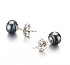 6-7mm AA Quality Freshwater Cultured Pearl Earring Pair in Black