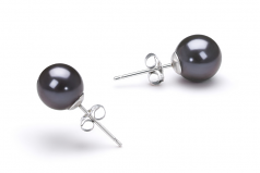 7-8mm AAAA Quality Freshwater Cultured Pearl Earring Pair in Black