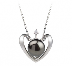 9-10mm AA Quality Freshwater Cultured Pearl Pendant in Heart Black