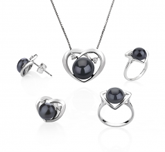7-10mm AA Quality Freshwater Cultured Pearl Set in Katie Heart Black