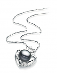 9-10mm AA Quality Freshwater Cultured Pearl Pendant in Marlina Heart Black