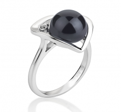 9-10mm AA Quality Freshwater Cultured Pearl Ring in Katie Heart Black