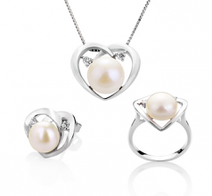 7-10mm AA Quality Freshwater Cultured Pearl Set in Katie Heart White