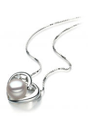 9-10mm AA Quality Freshwater Cultured Pearl Pendant in Katie Heart White