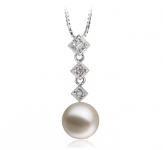 9-10mm AAAA Quality Freshwater Cultured Pearl Pendant in Rozene White