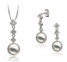 8-9mm AAA Quality Japanese Akoya Cultured Pearl Set in Rozene White