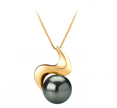 10-10.5mm AAA Quality Tahitian Cultured Pearl Pendant in Dominique Black