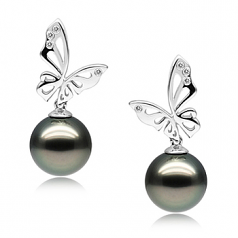 10-11mm AAA Quality Tahitian Cultured Pearl Earring Pair in Butterfly Black
