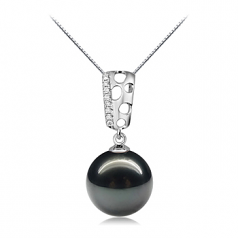 10-11mm AAA Quality Tahitian Cultured Pearl Pendant in Zuella Black