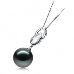 11-12mm AAA Quality Tahitian Cultured Pearl Pendant in Teardrop Black