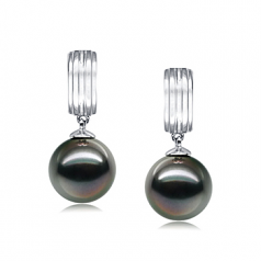 9-10mm AAA Quality Tahitian Cultured Pearl Earring Pair in Kiyam Black