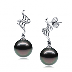 9-10mm AAA Quality Tahitian Cultured Pearl Earring Pair in Lure Black