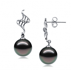 9-10mm AAA Quality Tahitian Cultured Pearl Earring Pair in Lure Black