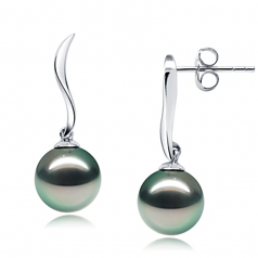 9-10mm AAA Quality Tahitian Cultured Pearl Earring Pair in Mystical Black