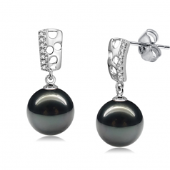 9-10mm AAA Quality Tahitian Cultured Pearl Earring Pair in Zuella Black