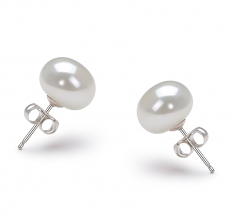 9-10mm AA Quality Freshwater Cultured Pearl Earring Pair in White