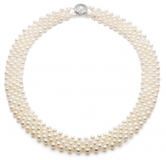 3-4mm AA Quality Freshwater Cultured Pearl Necklace in Five Row White