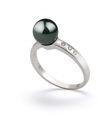 7.5-8mm AAA Quality Japanese Akoya Cultured Pearl Ring in Cecelia Black