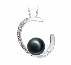9-10mm AAA Quality Freshwater Cultured Pearl Pendant in Moon Black