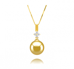 10-11mm AAA Quality South Sea Cultured Pearl Pendant in Hilda Gold