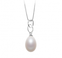 10-11mm AA - Drop Quality Freshwater Cultured Pearl Pendant in Rabia White