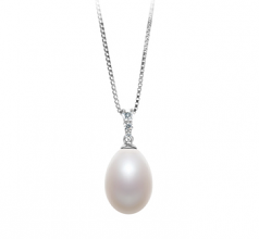 10-11mm AA - Drop Quality Freshwater Cultured Pearl Pendant in Salina White