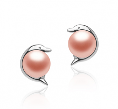 5-6mm AAA Quality Freshwater Cultured Pearl Earring Pair in Dolphin Pink
