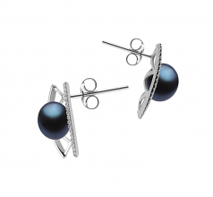8-9mm AAA Quality Freshwater Cultured Pearl Earring Pair in Odelia Black