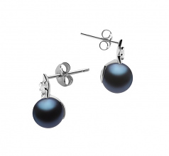 7-8mm AAAA Quality Freshwater Cultured Pearl Earring Pair in Star Black