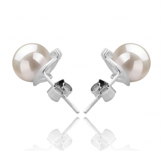 7-8mm AAAA Quality Freshwater Cultured Pearl Earring Pair in Leslie White
