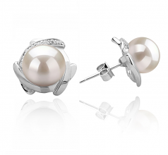 8-9mm AAAA Quality Freshwater Cultured Pearl Earring Pair in Alba White