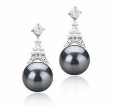 8-9mm AAAA Quality Freshwater Cultured Pearl Earring Pair in Eiffer-Tower Black