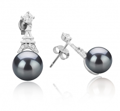 8-9mm AAAA Quality Freshwater Cultured Pearl Earring Pair in Eiffer-Tower Black