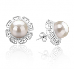 9-10mm AAAA Quality Freshwater Cultured Pearl Earring Pair in Leonie White