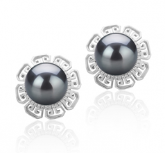 9-10mm AAA Quality Tahitian Cultured Pearl Earring Pair in Leonie Black