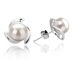 8-9mm AAAA Quality Freshwater Cultured Pearl Earring Pair in Eva White