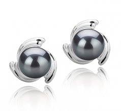 8-9mm AAA Quality Tahitian Cultured Pearl Earring Pair in Eva Black