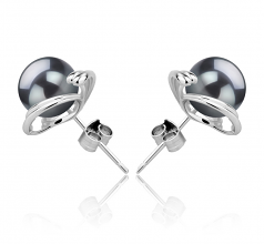 8-9mm AAA Quality Tahitian Cultured Pearl Earring Pair in Eva Black