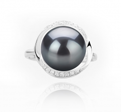 11-12mm AAA Quality Freshwater Cultured Pearl Ring in Wendy Black