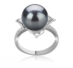 10-11mm AAA Quality Tahitian Cultured Pearl Ring in Billy Black