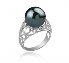 12-13mm AA Quality Tahitian Cultured Pearl Ring in Alva Black