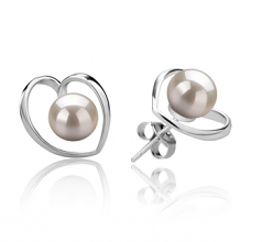 6-7mm AAAA Quality Freshwater Cultured Pearl Earring Pair in Winna-Heart White
