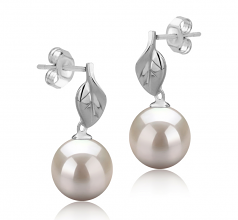 8-9mm AAAA Quality Freshwater Cultured Pearl Earring Pair in Leaf White