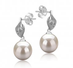8-9mm AAAA Quality Freshwater Cultured Pearl Earring Pair in Leaf White