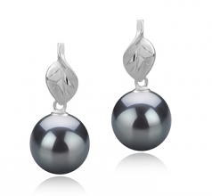 8-9mm AAAA Quality Freshwater Cultured Pearl Earring Pair in Leaf Black