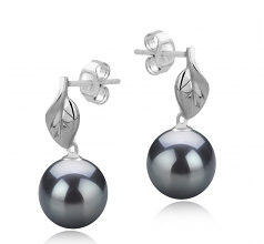 8-9mm AAAA Quality Freshwater Cultured Pearl Earring Pair in Leaf Black