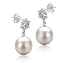 10-11mm AAAA Quality Freshwater Cultured Pearl Earring Pair in Snow White